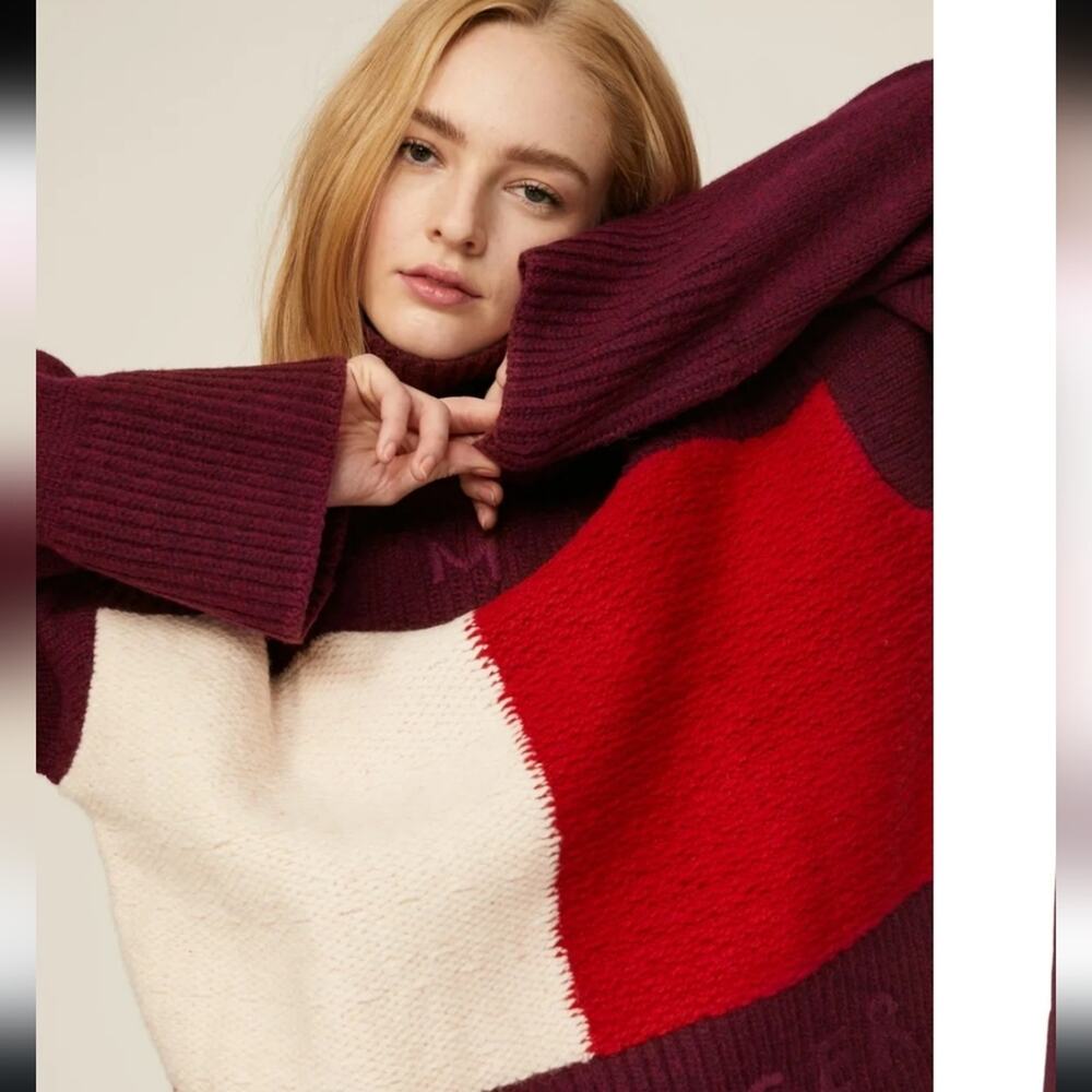 Tommy Hilfiger Burgundy and Red Turtleneck Wool Sweater Womens XS